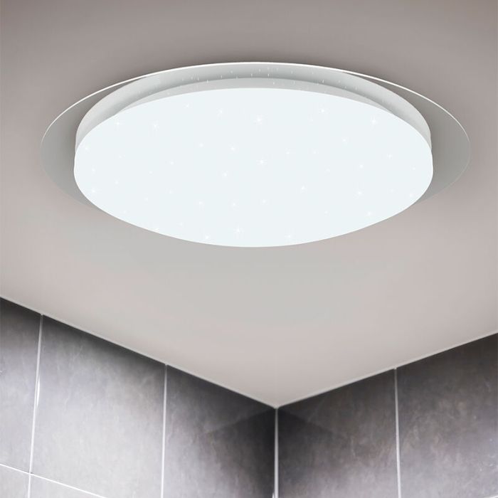 Hvid loftlampe badeværelse modern, Marlena, 18,5W, 4000K LED, IP44, med fjärrkontroll