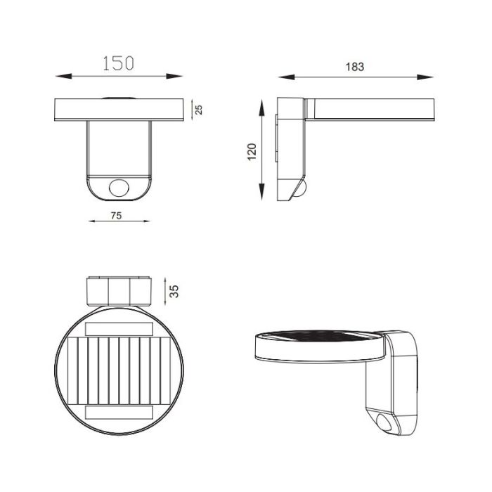 Antracit udendørs væglampe med bevægelsessensor modern, Sunny, 4,5W, 3000K LED, IP44