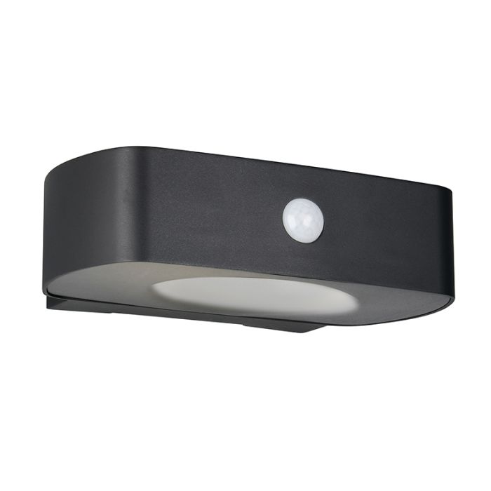 Sort udendørs væglampe solcelle modern, Pytsje, 6W, 4000K LED, IP44, med brytare