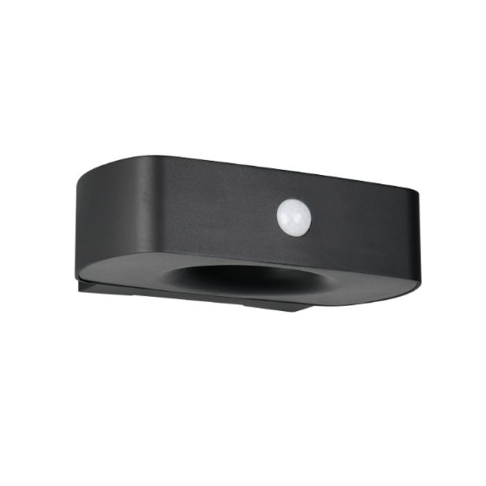 Sort udendørs væglampe solcelle modern, Pytsje, 6W, 4000K LED, IP44, med brytare
