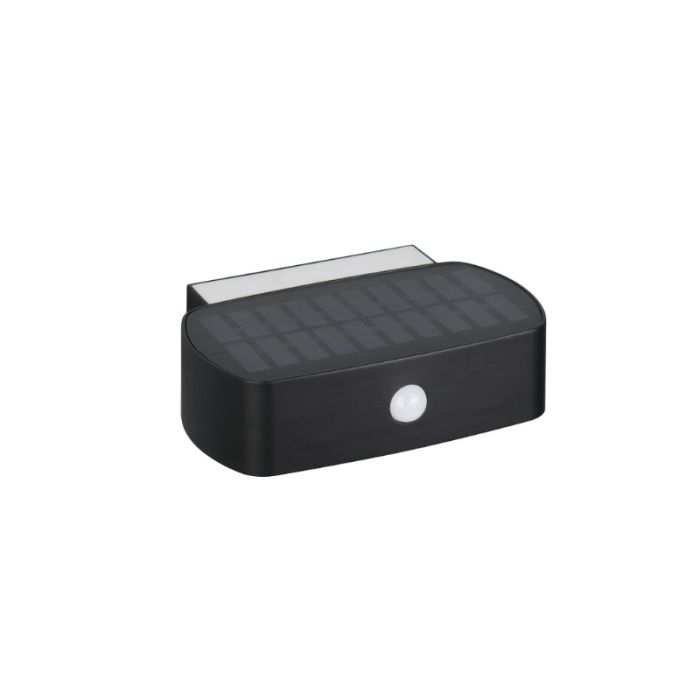 Sort udendørs væglampe solcelle modern, Pytsje, 6W, 4000K LED, IP44, med brytare