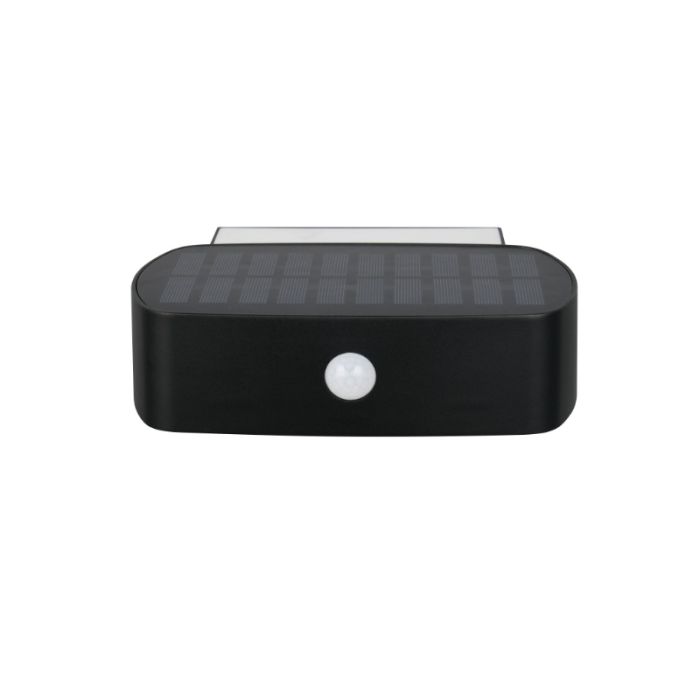 Sort udendørs væglampe solcelle modern, Pytsje, 6W, 4000K LED, IP44, med brytare