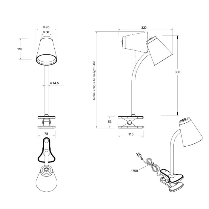 Grøn klemmelampe modern, Rahul, 4,5W, 3000K LED, med brytare