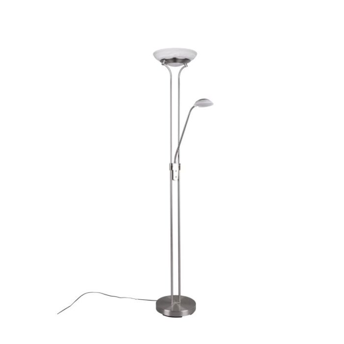 Nikkel læselampe gulv modern, Fredrika, 27W, 3000K LED, med beröringsdimmer