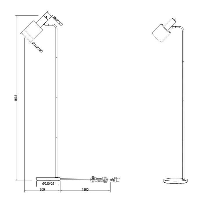 Sort gulv lampe metal, Zoja, med brytare