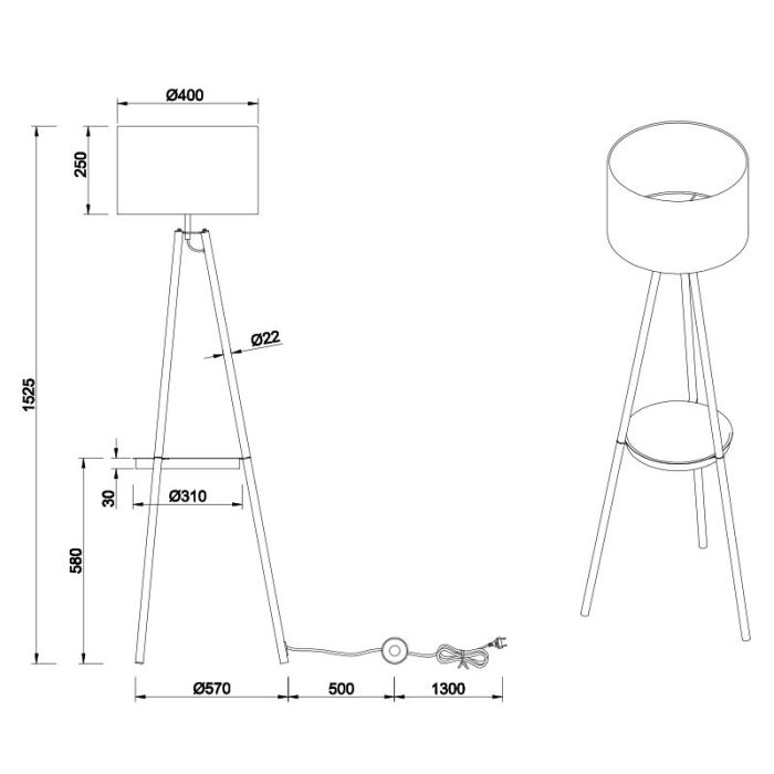 Brun trebenet gulvlampe modern, Wendel, med brytare