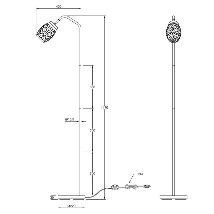 Sort gulv lampe modern, Delana, med brytare