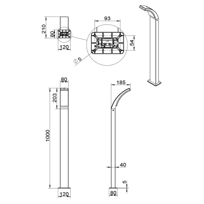 Antracit udendørslampe modern, Popke, 12,5W, 4000K LED, IP44