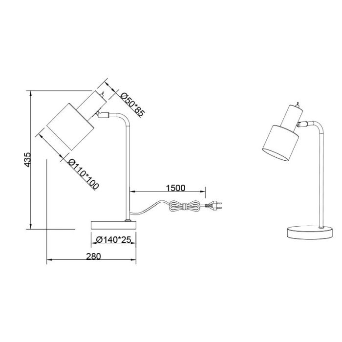 Sort bordlampe metal, Zoja, med brytare