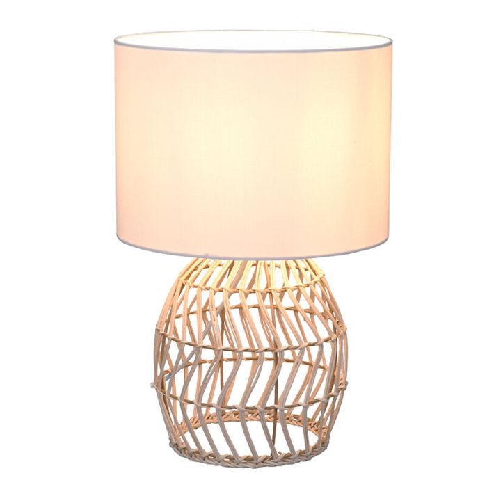 Rattan bordlampe hvid, Symon, med brytare