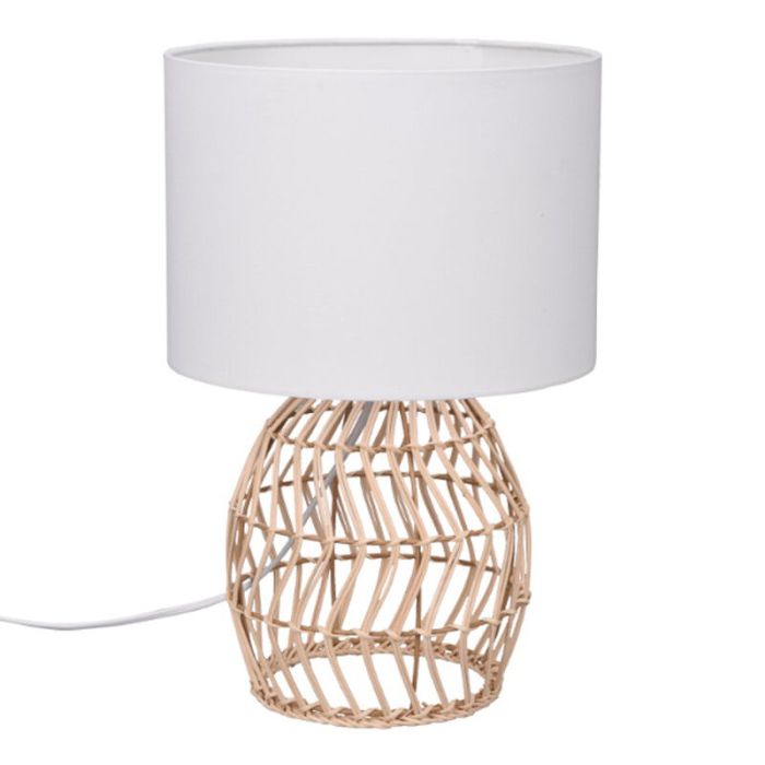 Rattan bordlampe hvid, Symon, med brytare