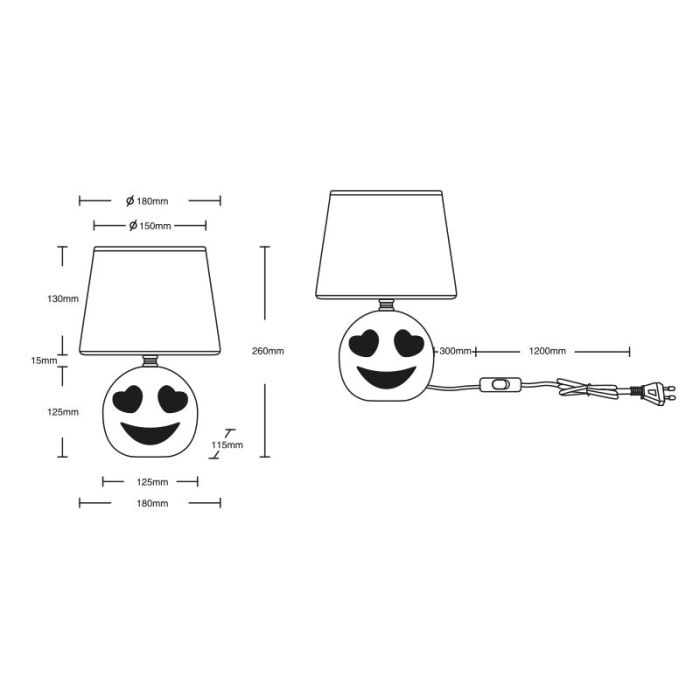 Sort bordlampe til børneværelse modern, Smiley, med brytare