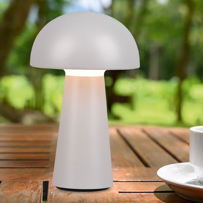 Grå udendørs bordlampe modern, Rachelle, 2W, 3000K LED, IP44, 3 trins lysdæmper