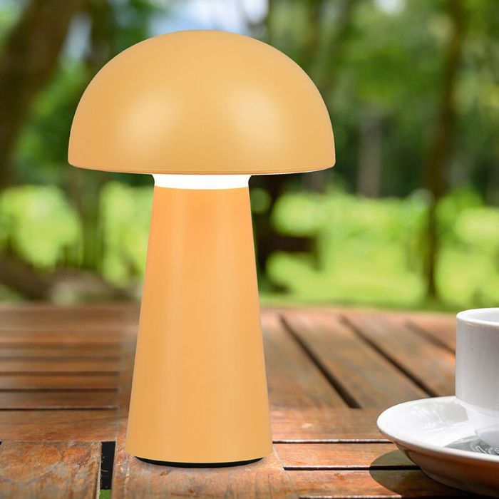 Gul udendørs bordlampe modern, Rachelle, 2W, 3000K LED, IP44, 3 trins lysdæmper