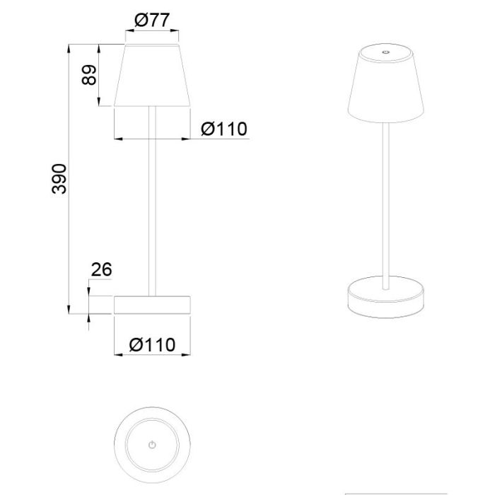 Hvid genopladelige bordlampe plast, Suman, 2W, varm til kold hvid justerbar LED, IP44, med beröringsdimmer
