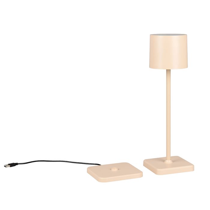 Brun genopladelige udendørs bordlampe modern, Lakisha, 1,5W, white switch LED, IP54, med beröringsdimmer