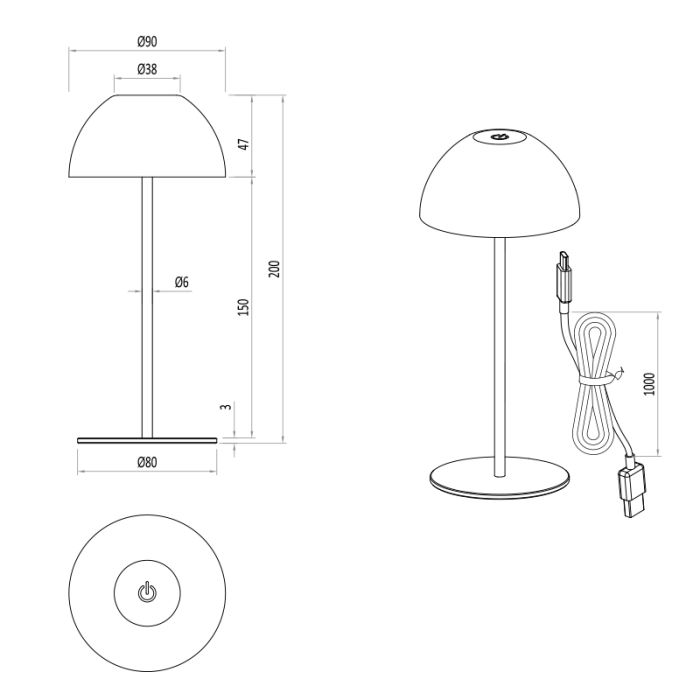 Brun genopladelige bordlampe plast, Mikhail, 2W, 3000K LED, IP44, med beröringsdimmer