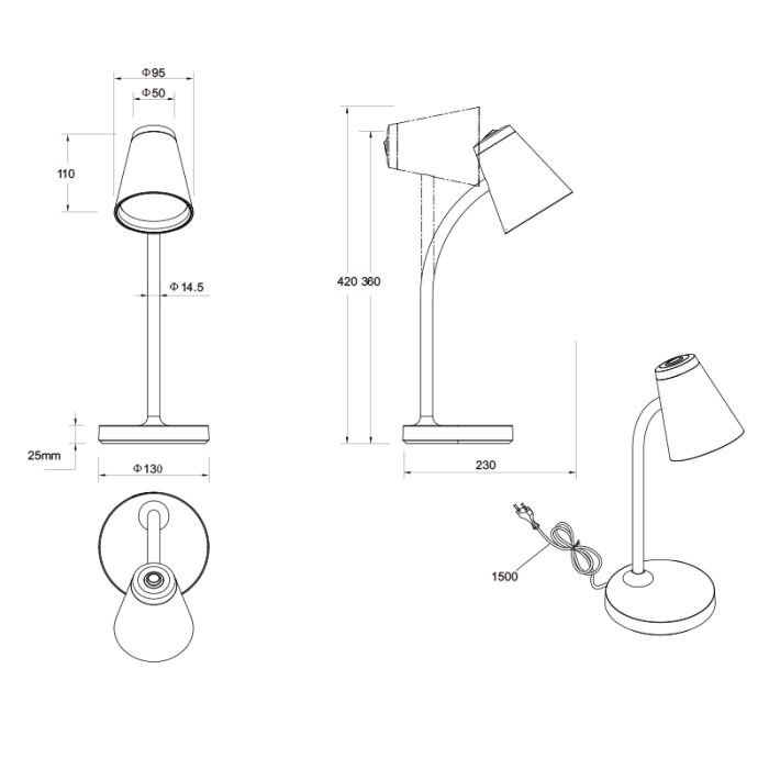 Sort bordlampe modern, Rahul, 4,5W, 3000K LED, med brytare
