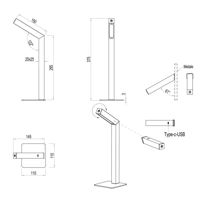 Modern genopladelige bordlampe træ, Reijer, 2W, 3000K LED, med beröringsdimmer