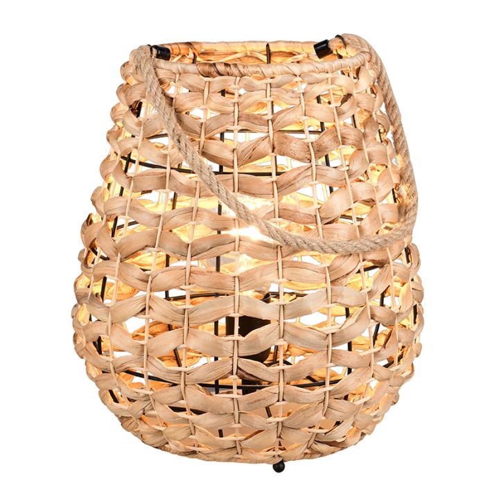 Rattan bordlampe brun, Lycke, med brytare