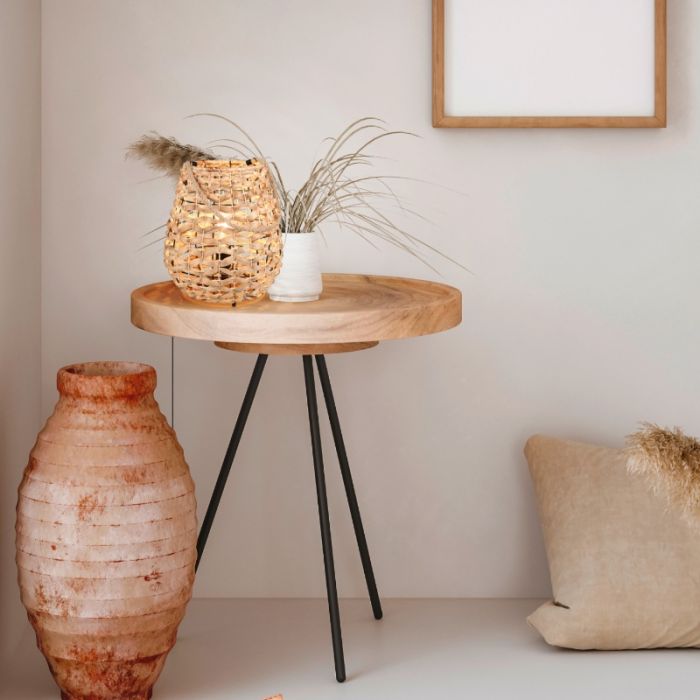 Rattan bordlampe brun, Lycke, med brytare