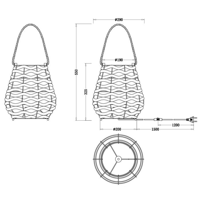 Rattan bordlampe brun, Lycke, med brytare