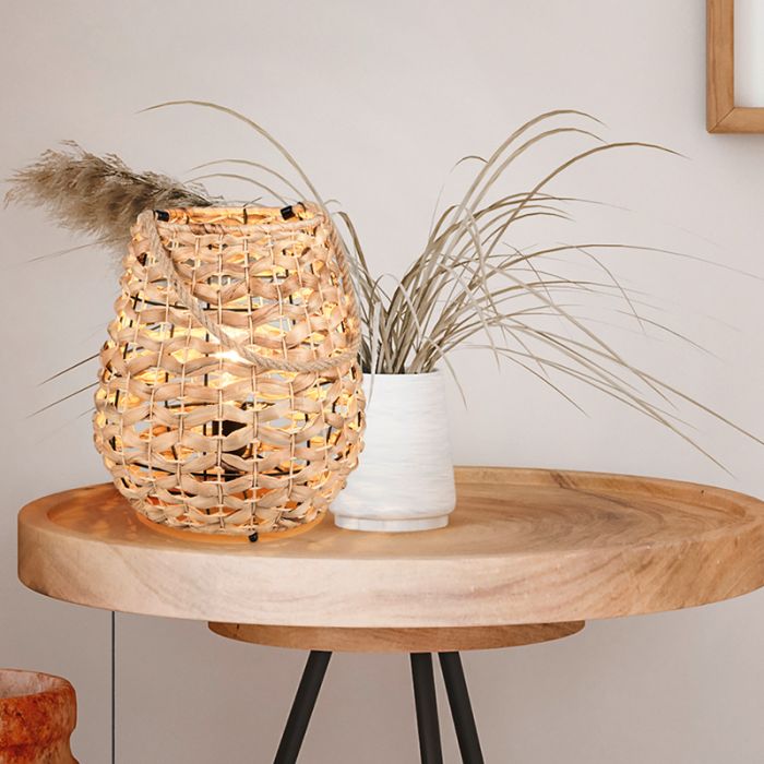 Rattan bordlampe brun, Lycke, med brytare