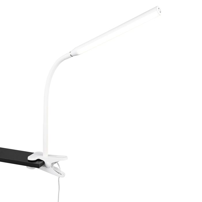 Hvid klemmelampe modern, Rommert, 5W, varm til kold hvid justerbar LED, med beröringsdimmer