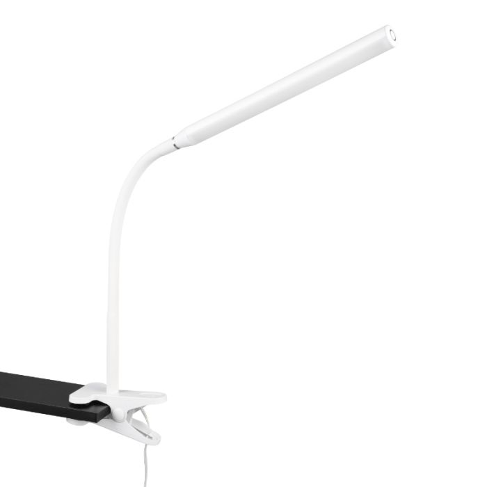 Hvid klemmelampe modern, Rommert, 5W, varm til kold hvid justerbar LED, med beröringsdimmer