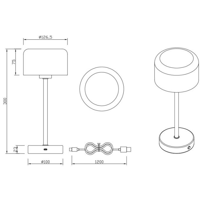 Nikkel genopladelige bordlampe modern, Dustin, 1W, 3000K LED, med beröringsdimmer