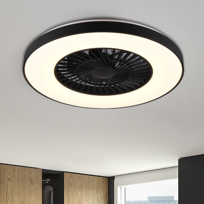 Sort loftventilator modern, Maurits, 40W, varm til kold hvid justerbar LED, med fjärrkontroll