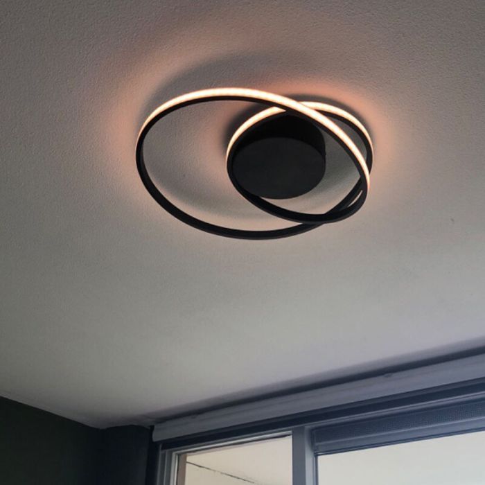Sort plafond modern, Sassandra, 22W, 3000K LED, 3 trins lysdæmper