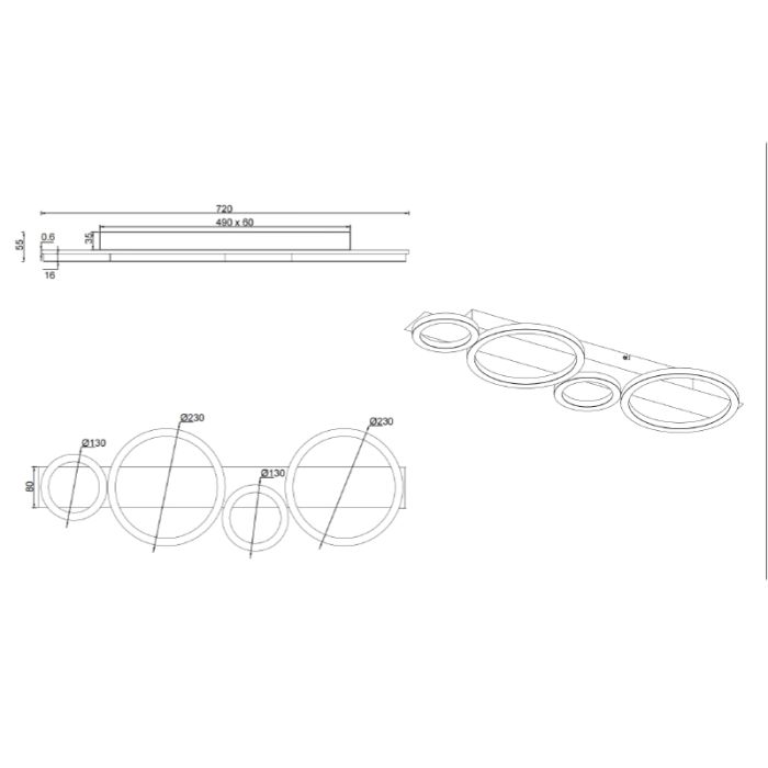 Krom loftlampe design, Ishaan, 26,5W, 4000K LED