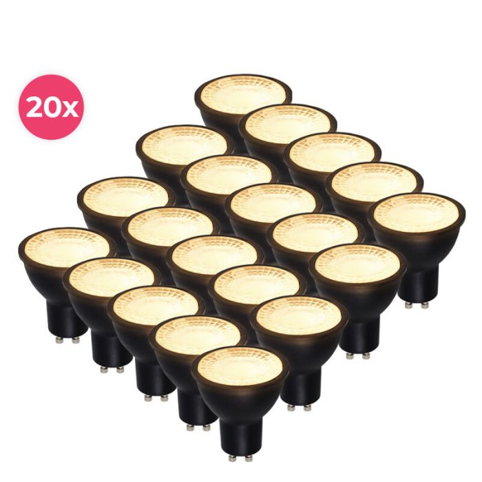 20-pak sort dæmpbar GU10 LED spot Antonie, 5 Watt, 2700K (varm hvid)