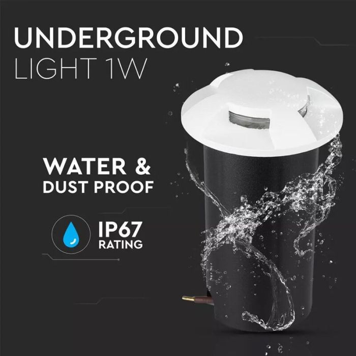 Modern nedgravningsspot hvid, Marcus, 1W, 3000K LED, IP67