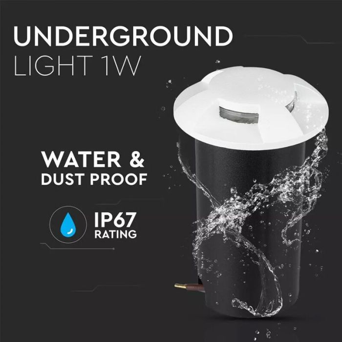 Modern nedgravningsspot hvid, Marcus, 1W, 6500K LED, IP67