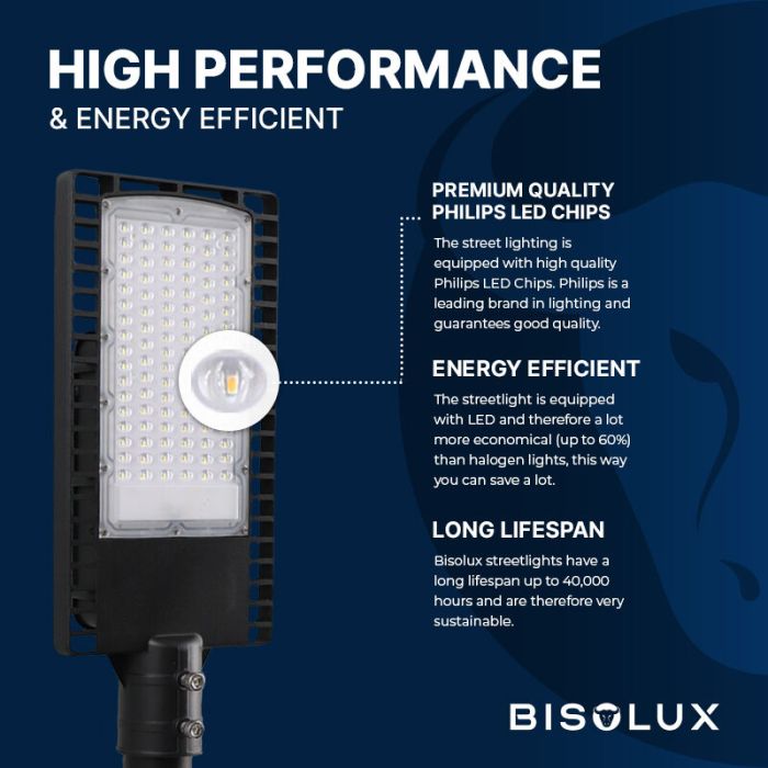 Bisolux LED gadebelysning Garry, 90W, 6000K, 5 års garanti